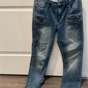 Guess Men's Skinny Jeans in Faded Blue with Zipper Details